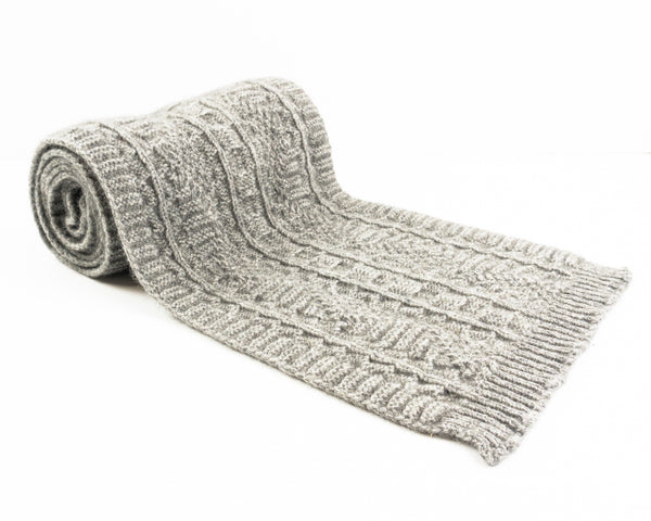 Cable Knit Possum Merino Scarf in Silver