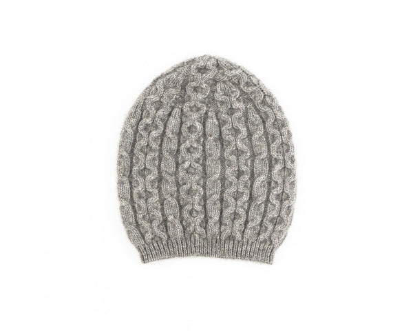 Possum Merino Cable Knit Hat in Silver
