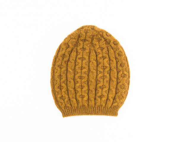 Possum Merino Cable Knit Hat in Gold